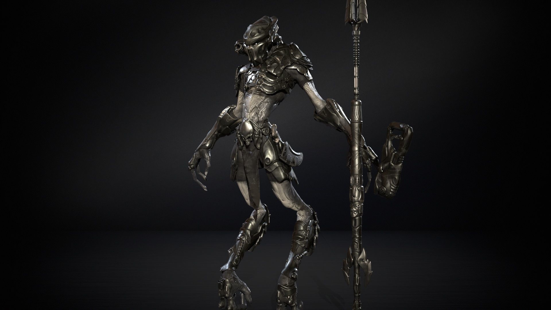 AlienHunter humanoid creature Low-poly 3D model_12