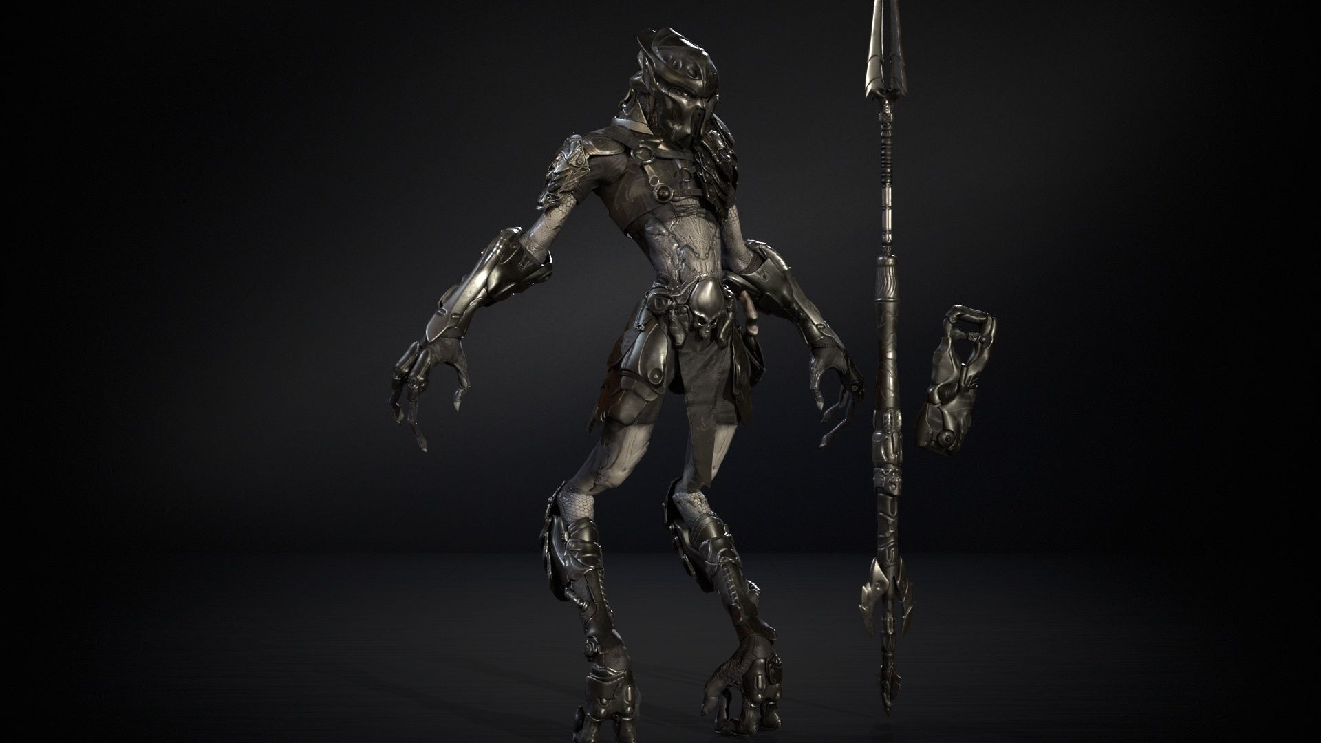AlienHunter humanoid creature Low-poly 3D model_10
