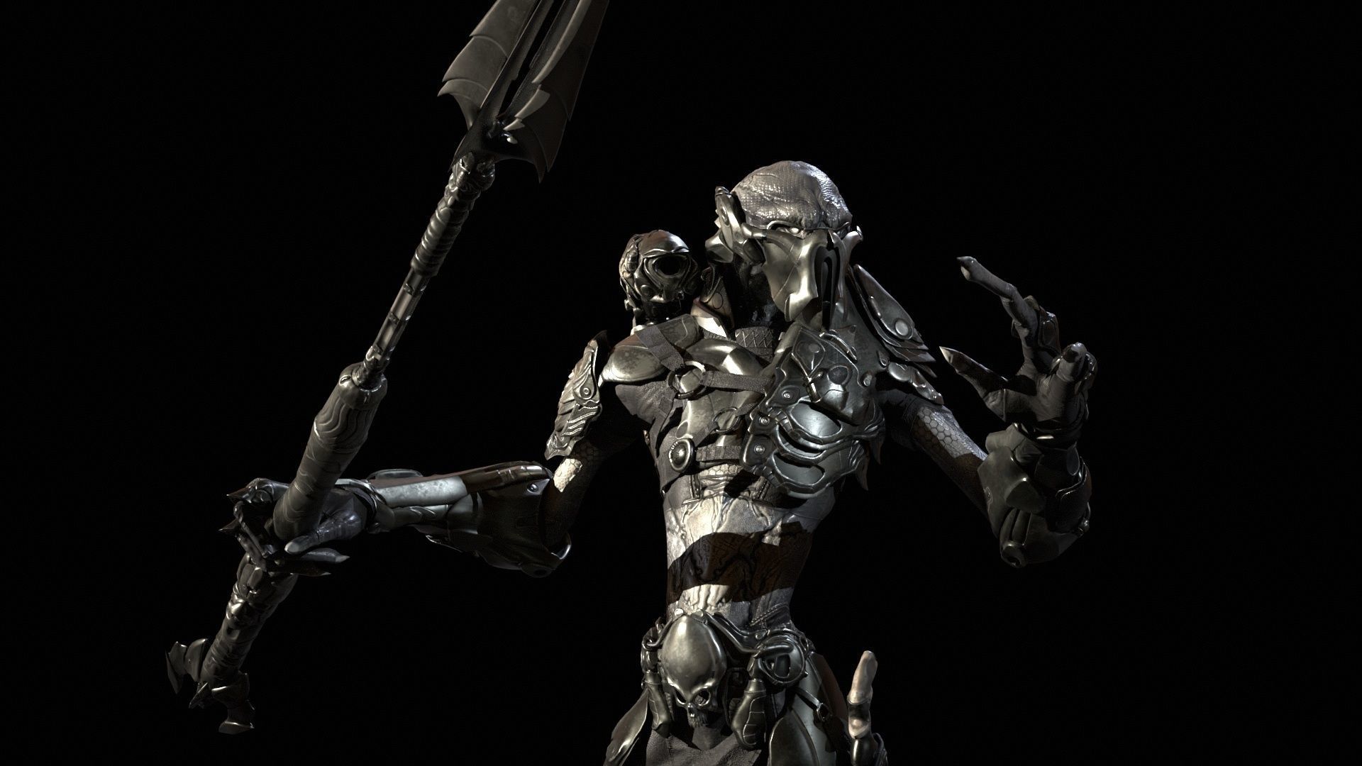 AlienHunter humanoid creature Low-poly 3D model_14