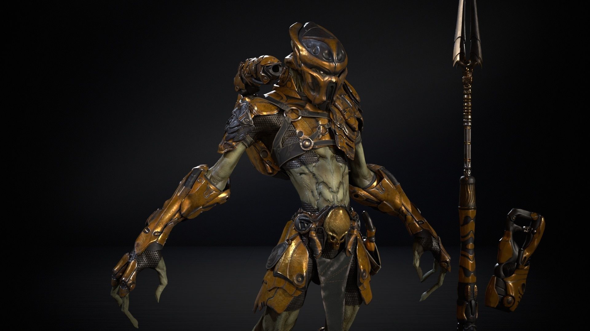 AlienHunter humanoid creature Low-poly 3D model_23