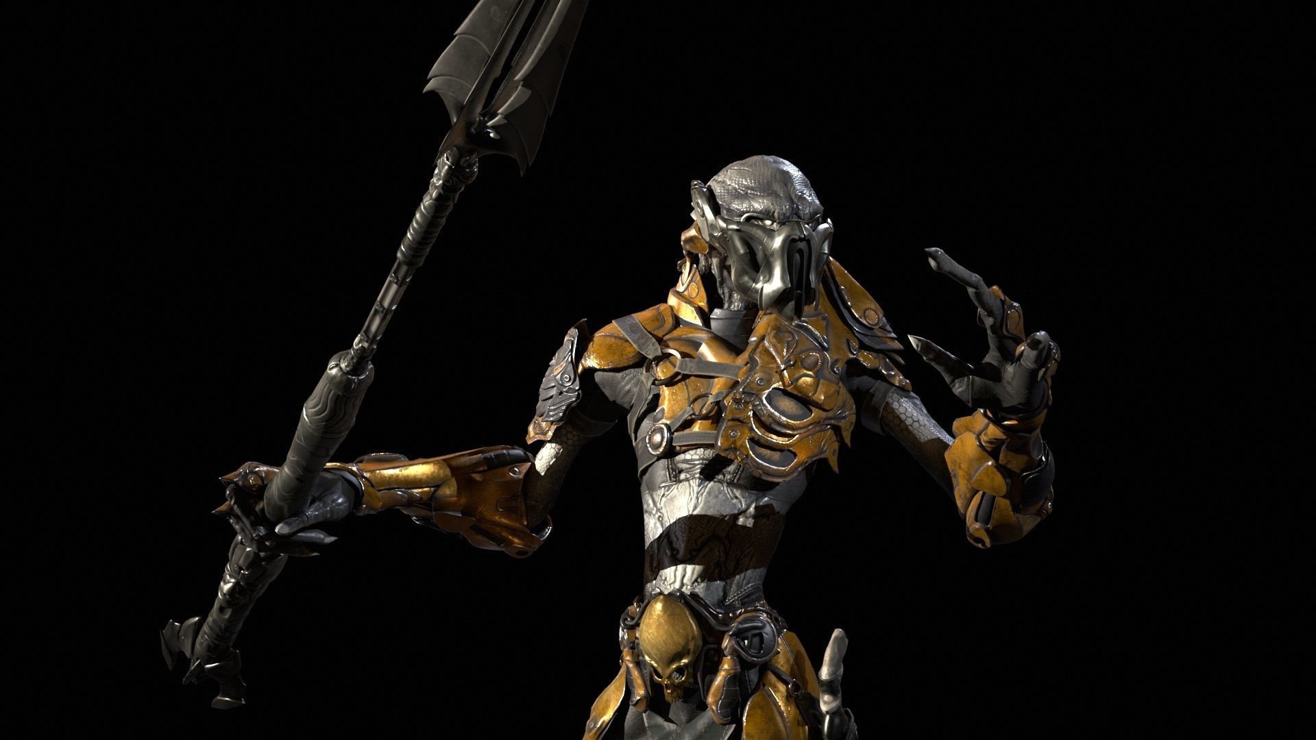 AlienHunter humanoid creature Low-poly 3D model_19