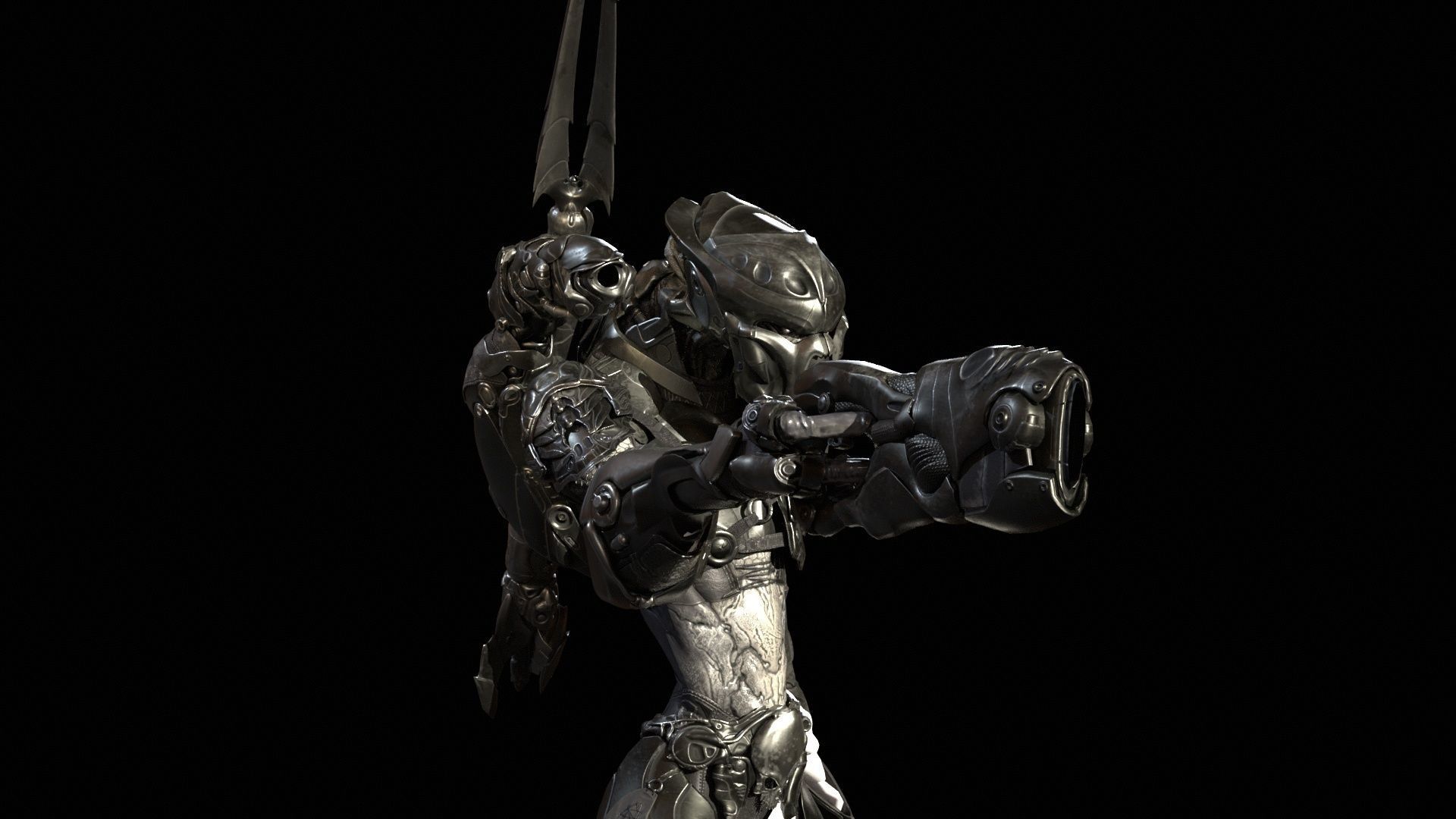 AlienHunter humanoid creature Low-poly 3D model_11