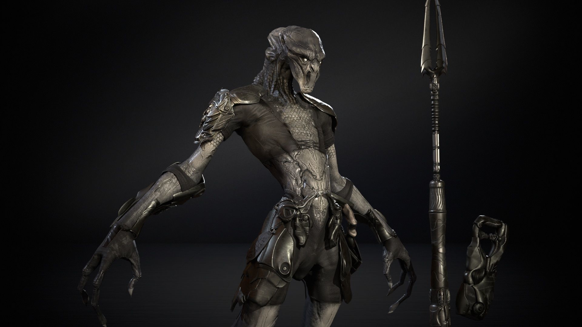 AlienHunter humanoid creature Low-poly 3D model_16