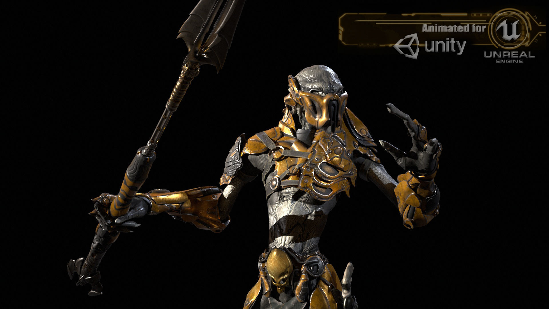 AlienHunter humanoid creature Low-poly 3D model_42