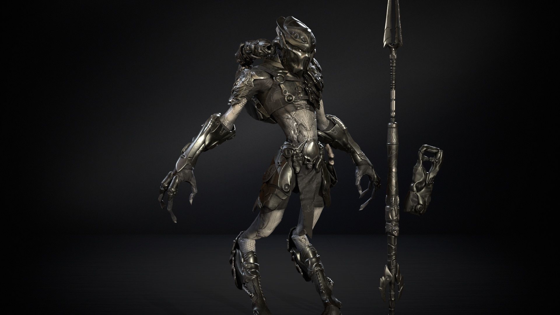 AlienHunter humanoid creature Low-poly 3D model_6
