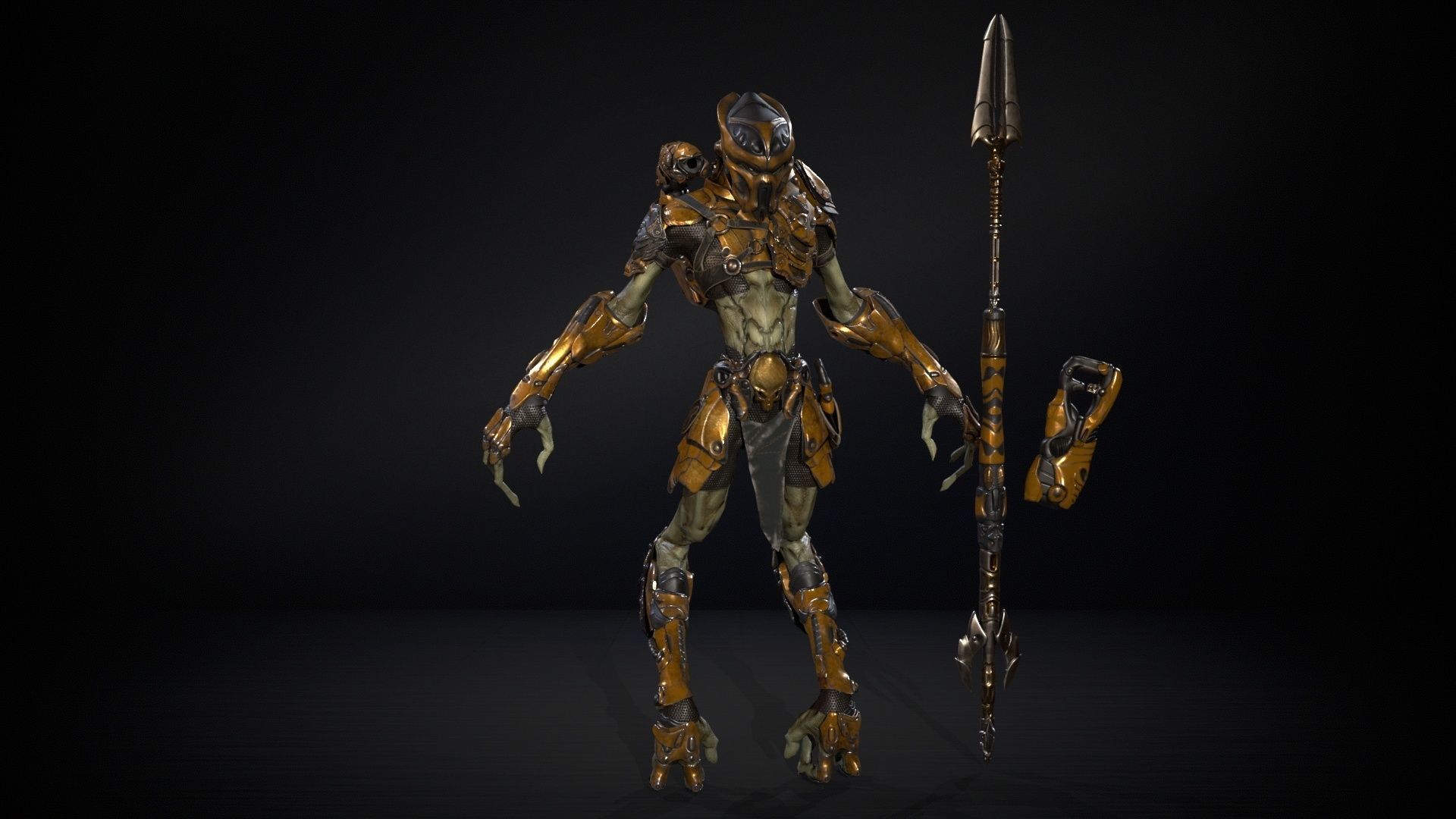AlienHunter humanoid creature Low-poly 3D model_13