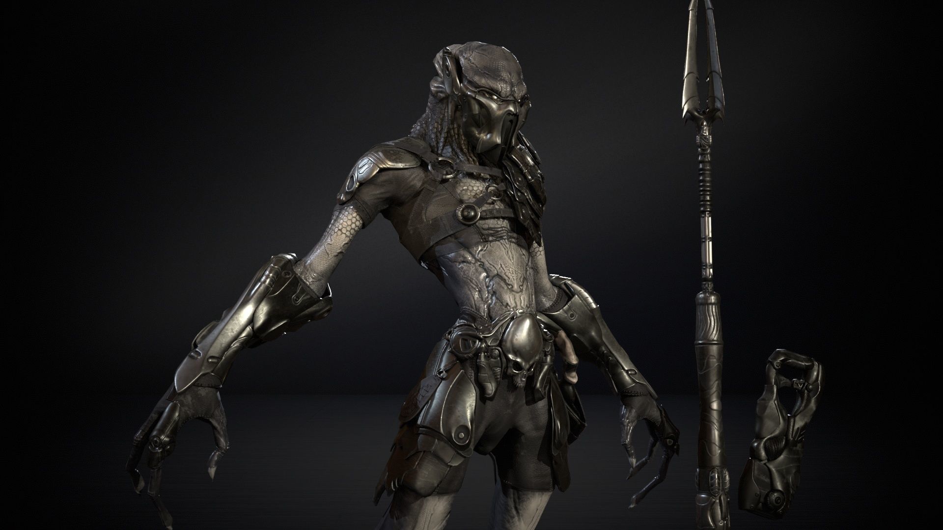 AlienHunter humanoid creature Low-poly 3D model_30