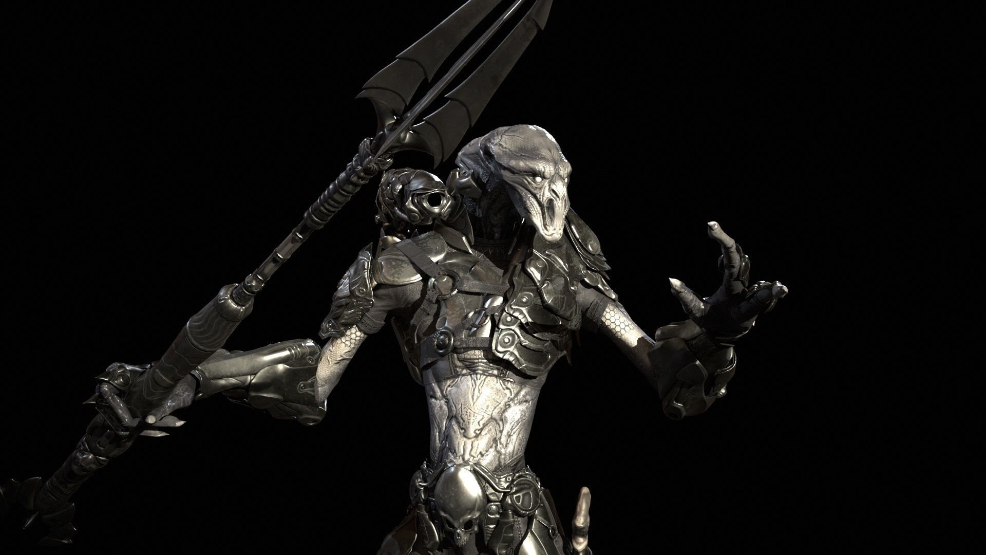 AlienHunter humanoid creature Low-poly 3D model_20