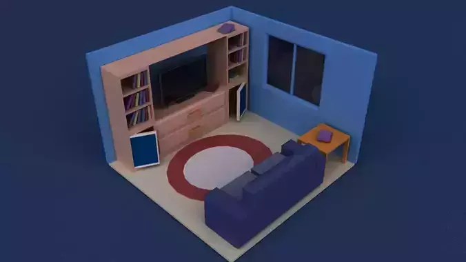 3d room living with tv and bookshelf 3D model