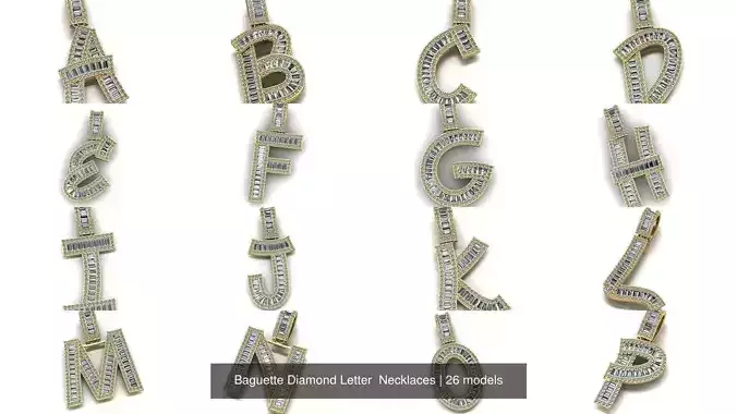 Baguette Diamond Letter  Necklaces