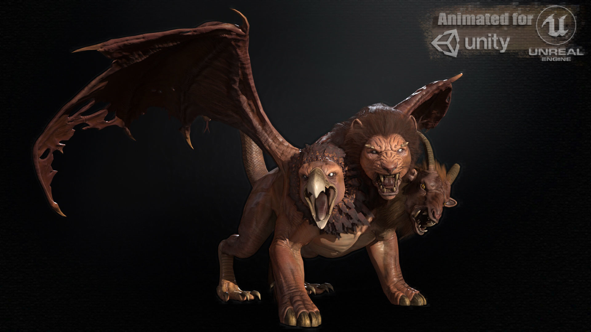 Chimera dragon Low-poly 3D model_2