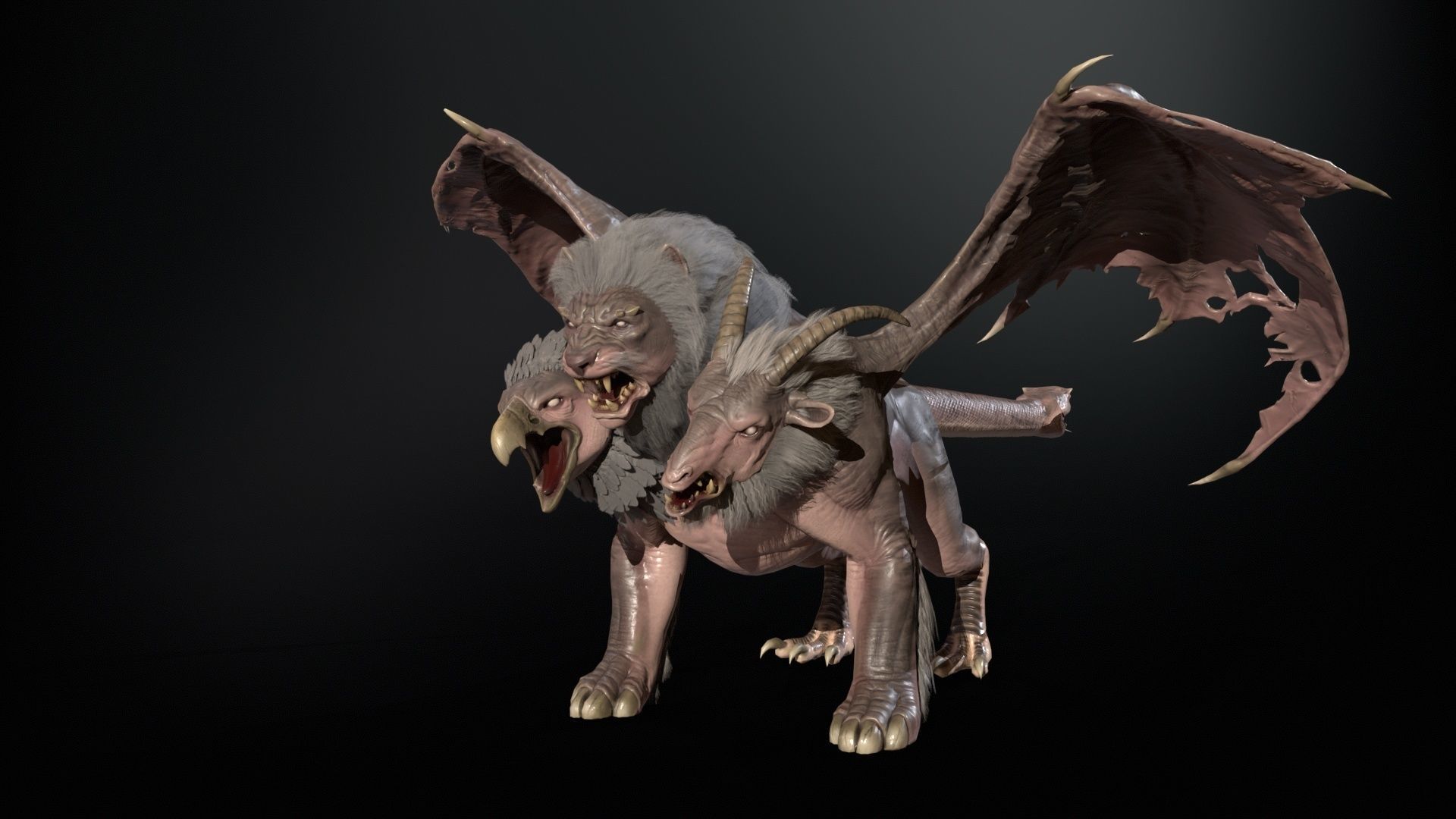 Chimera dragon Low-poly 3D model_13