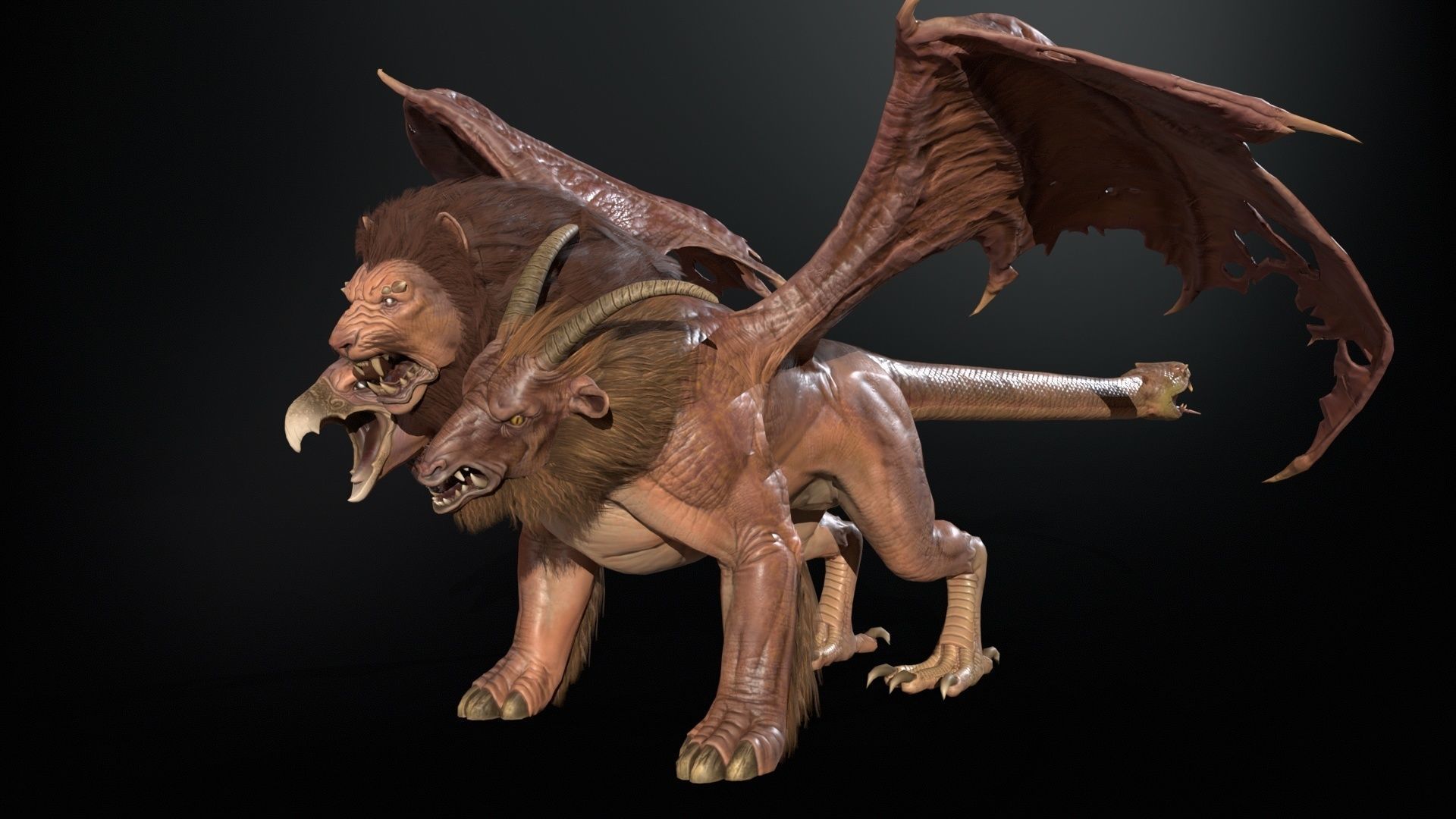 Chimera dragon Low-poly 3D model_7