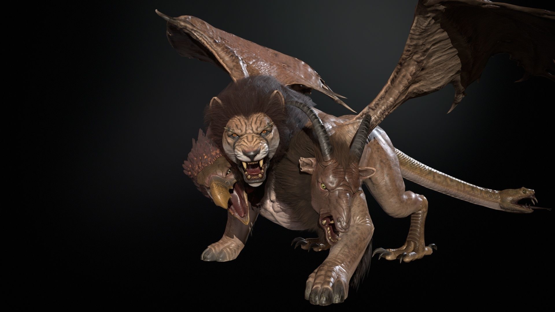 Chimera dragon Low-poly 3D model_24