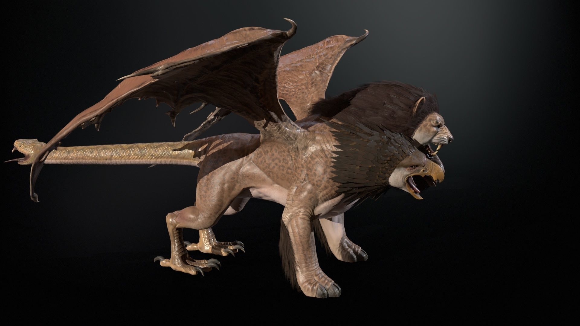Chimera dragon Low-poly 3D model_9