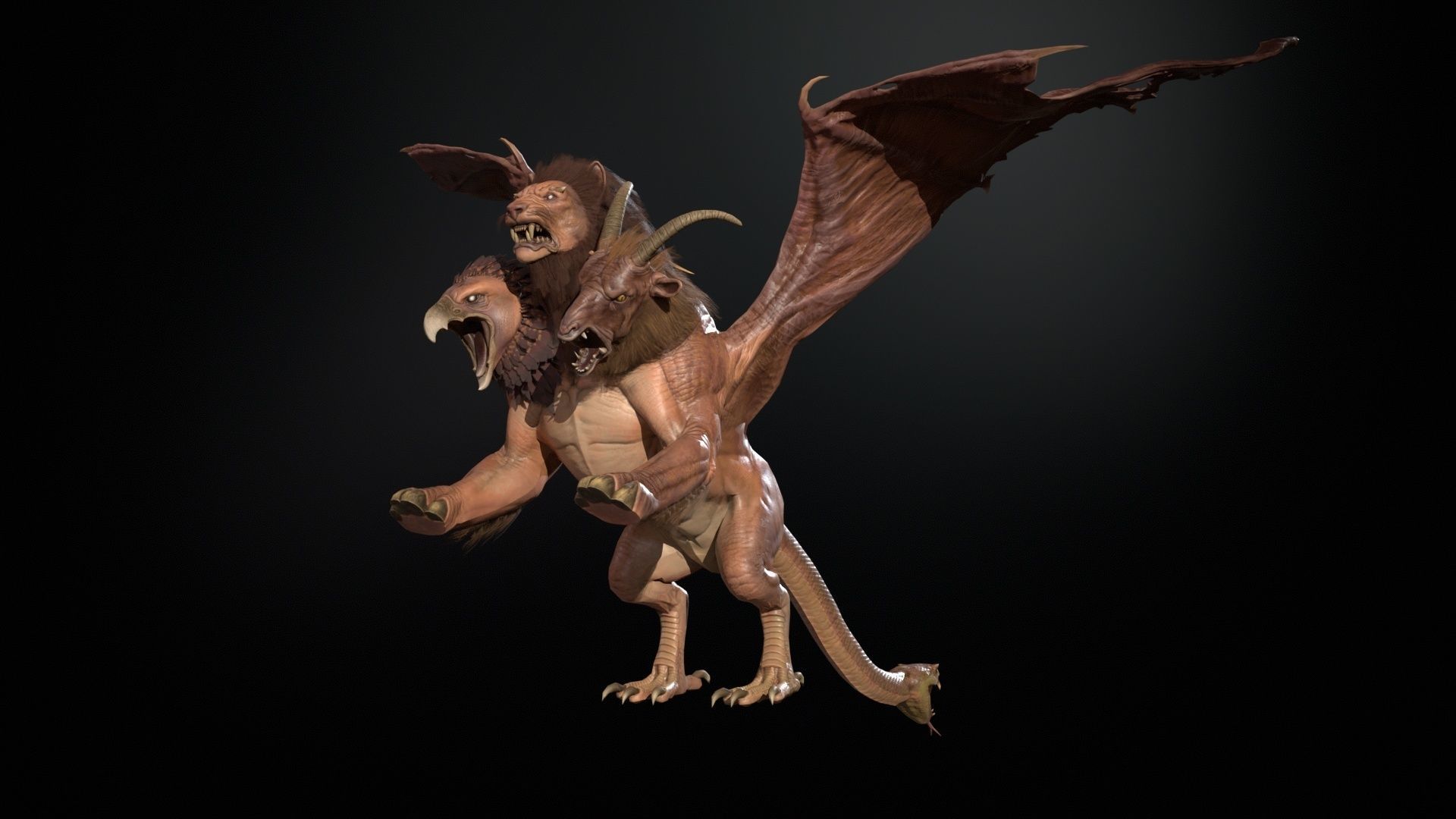 Chimera dragon Low-poly 3D model_19