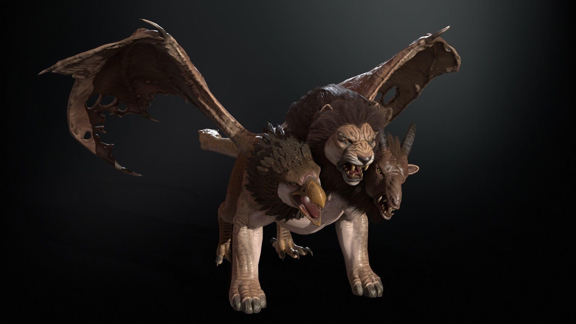 Chimera dragon Low-poly 3D model_10