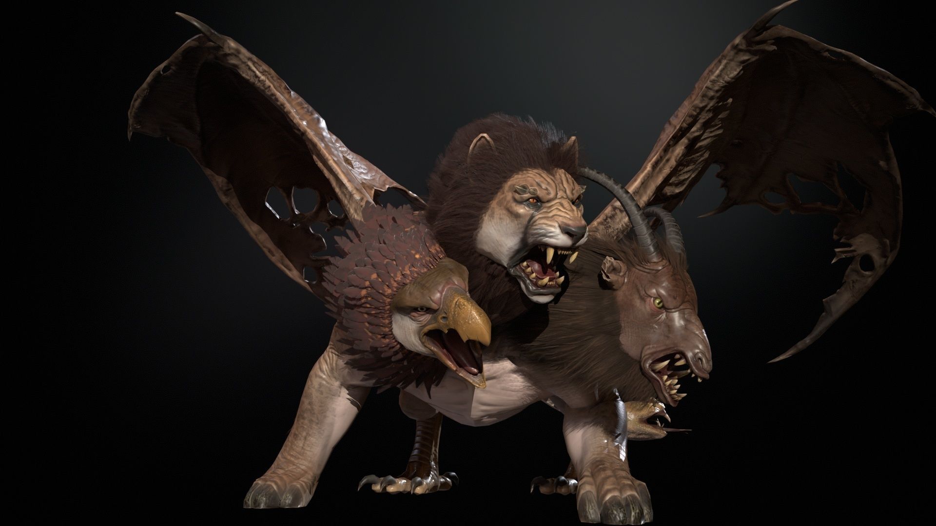 Chimera dragon Low-poly 3D model_25