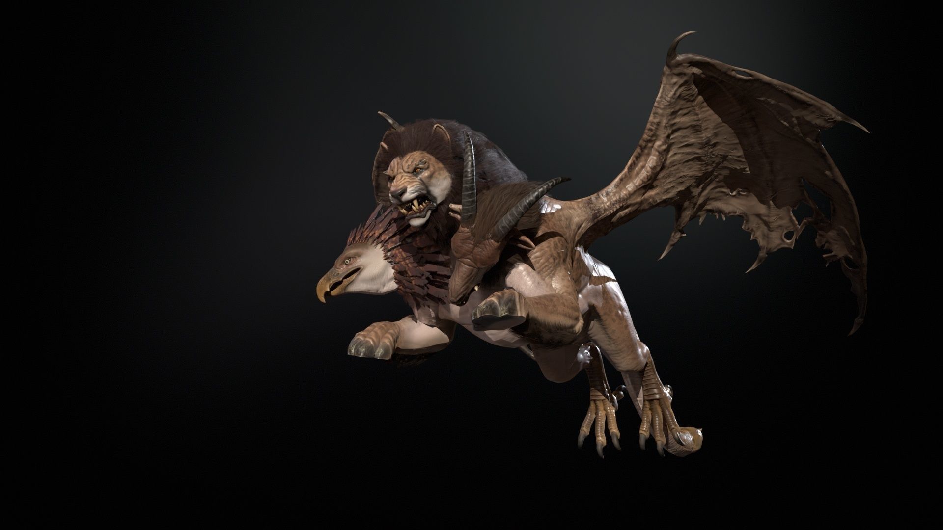 Chimera dragon Low-poly 3D model_27
