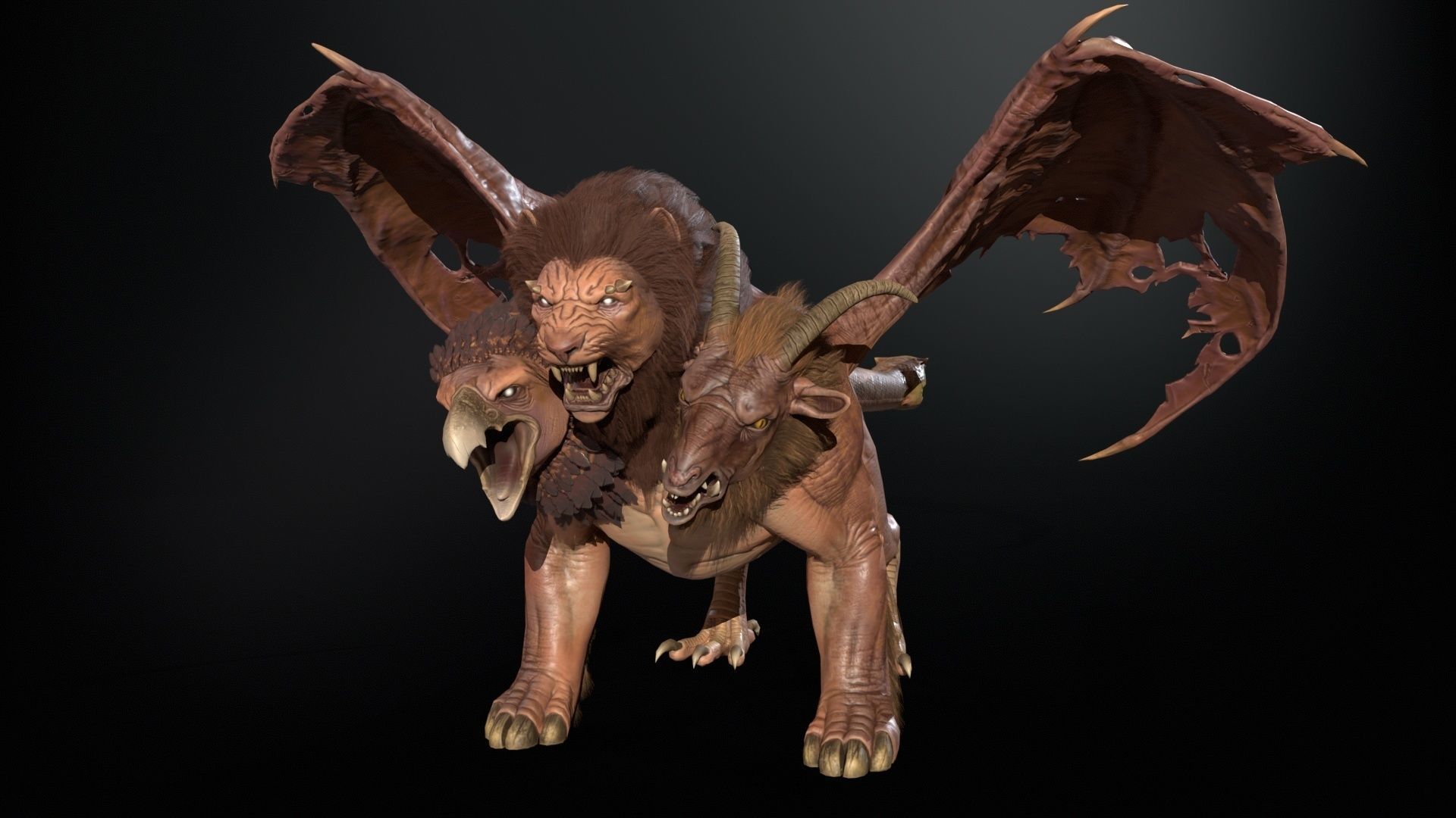 Chimera dragon Low-poly 3D model_3