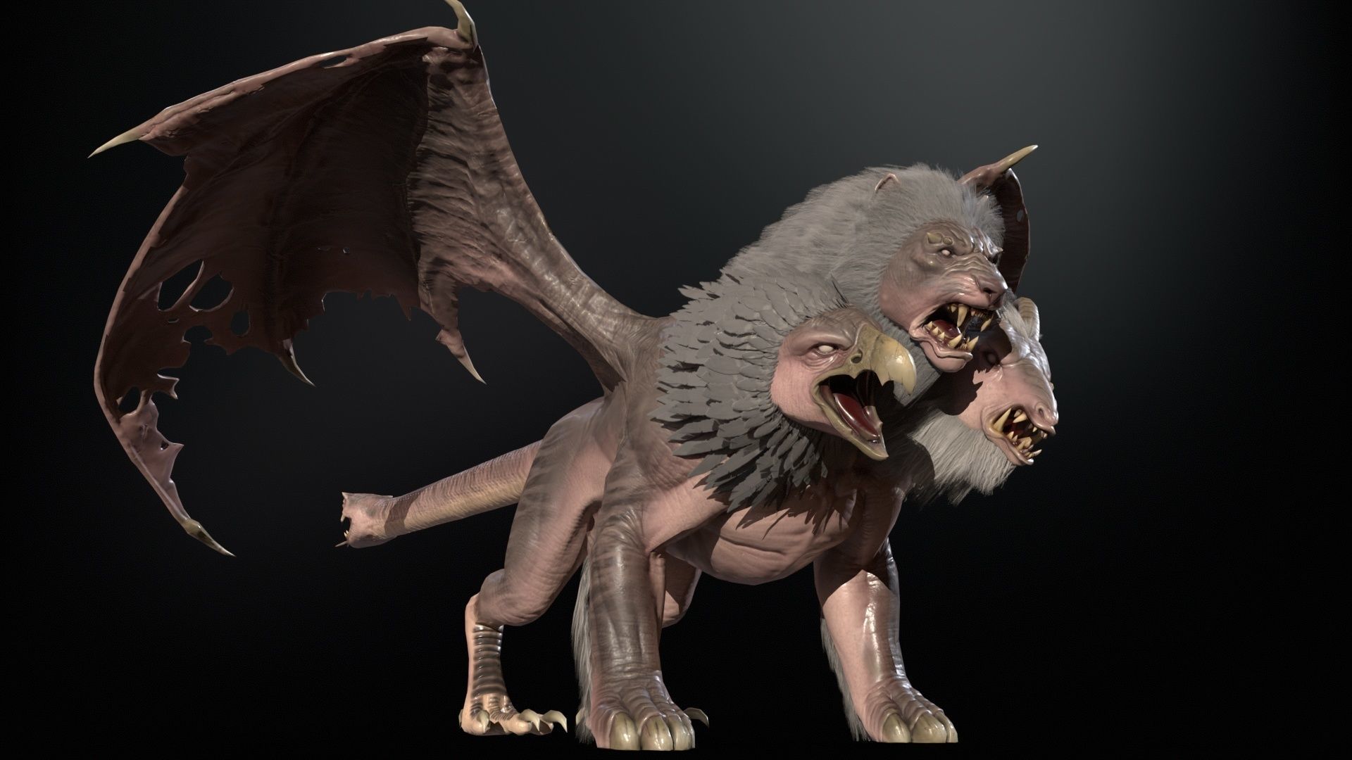 Chimera dragon Low-poly 3D model_16