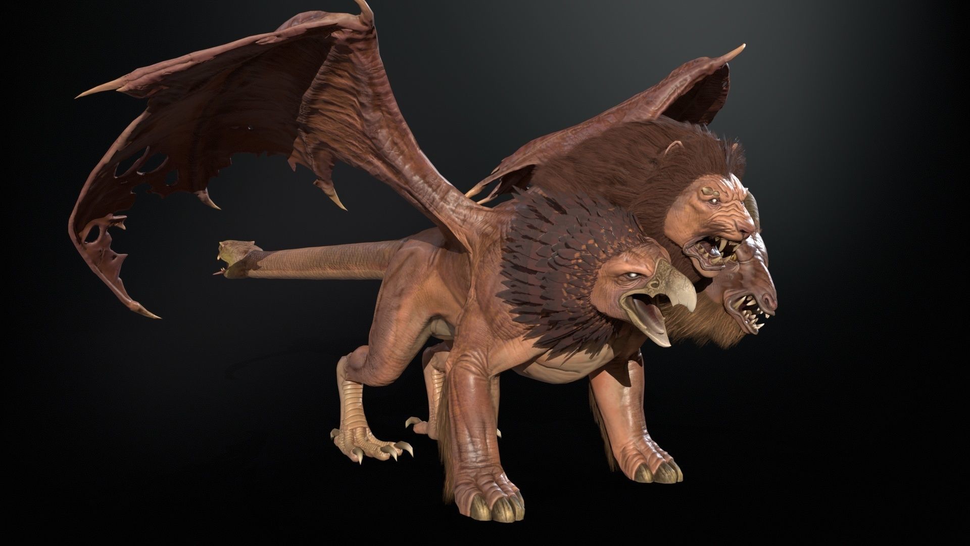 Chimera dragon Low-poly 3D model_4