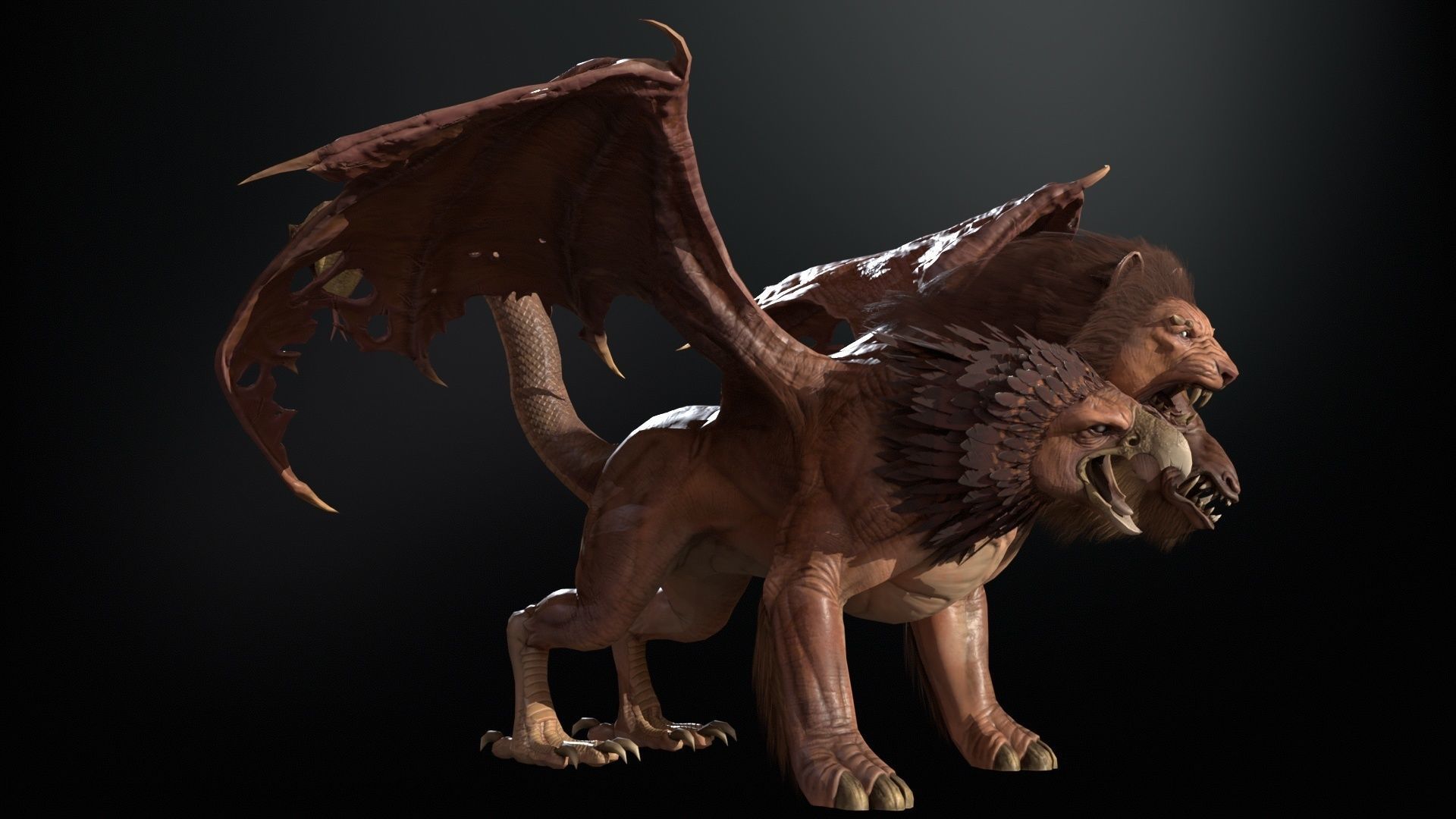 Chimera dragon Low-poly 3D model_17
