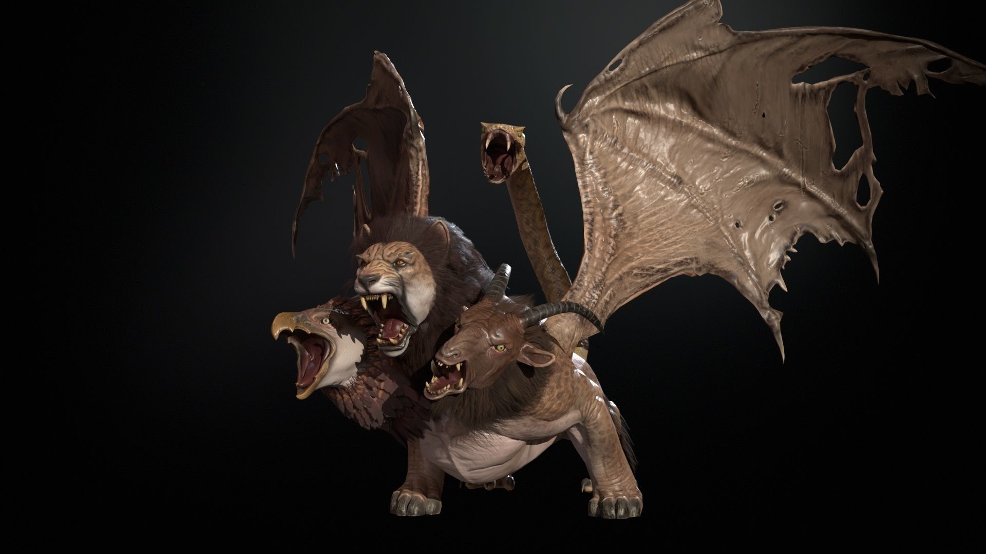 Chimera dragon Low-poly 3D model_26