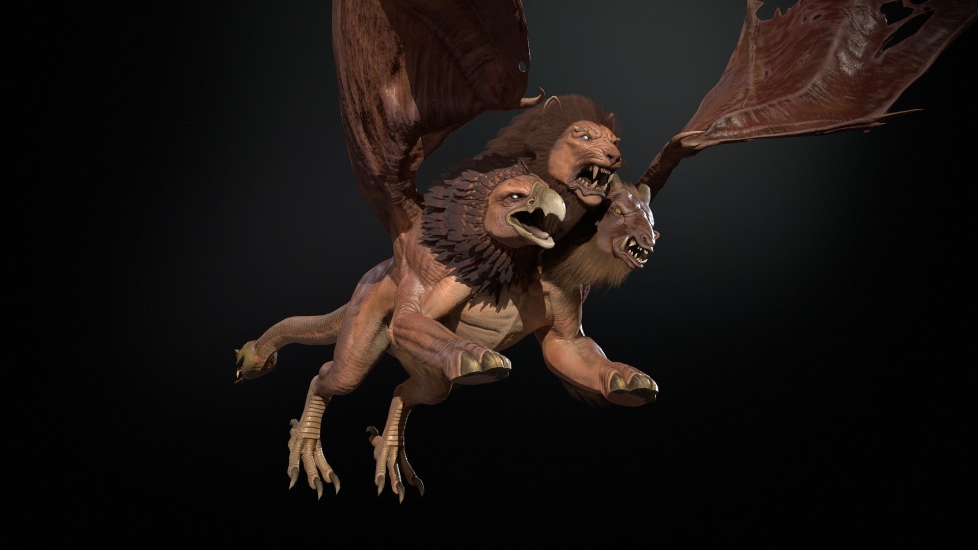 Chimera dragon Low-poly 3D model_21