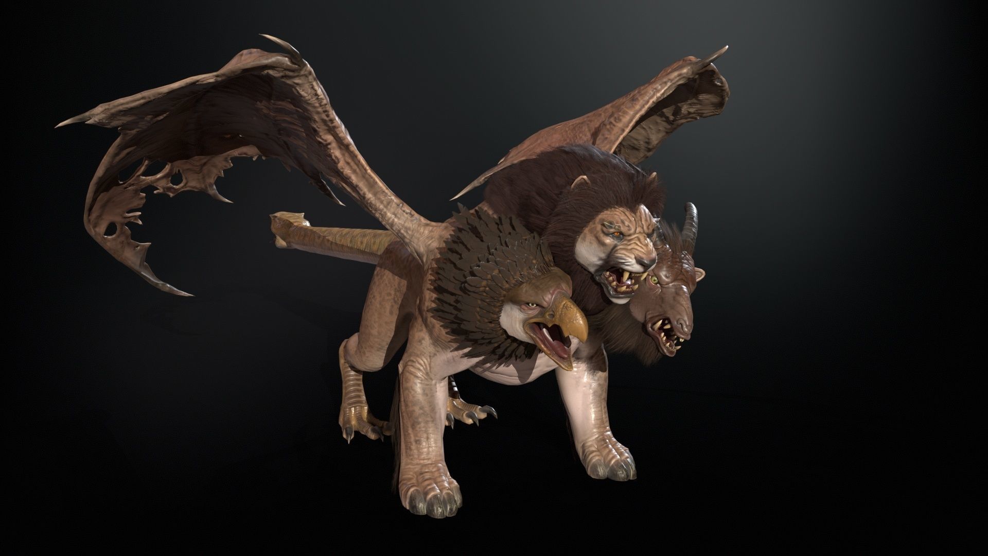 Chimera dragon Low-poly 3D model_8