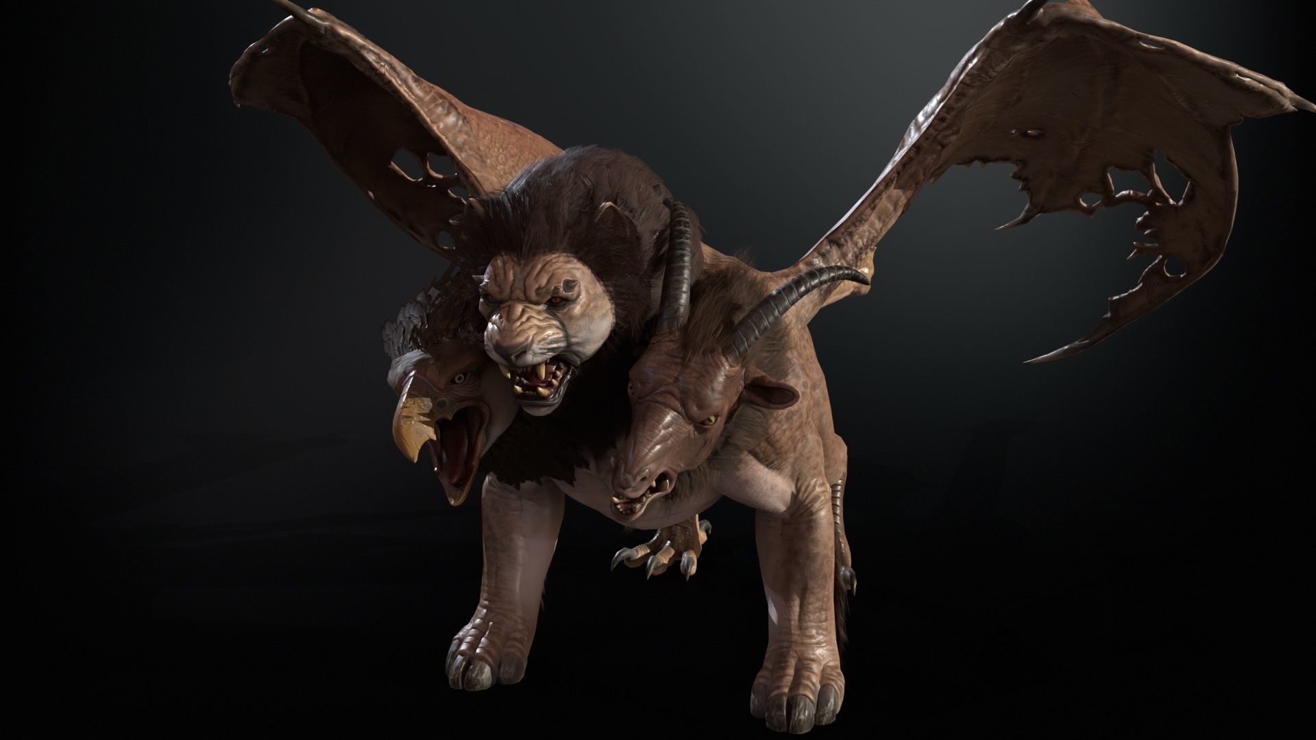 Chimera dragon Low-poly 3D model_12