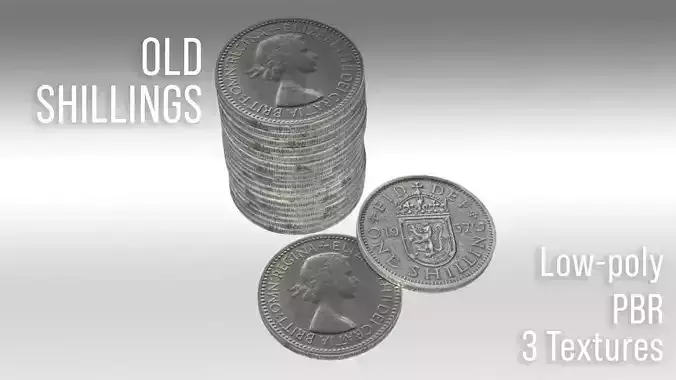 Old Shilling with 3 different versions Low-poly 3D model