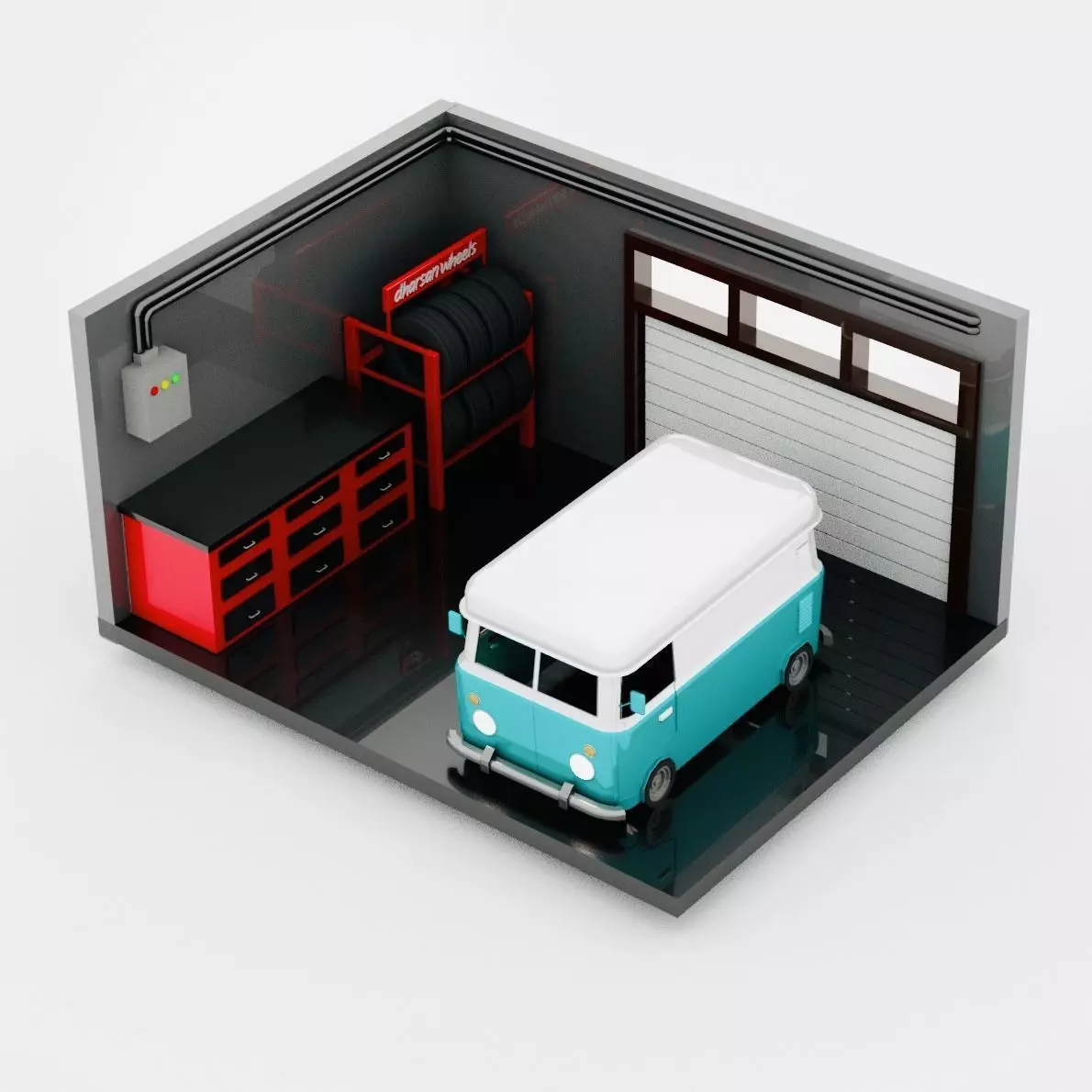 Interior isolated room modeling Low-poly 3D model_0