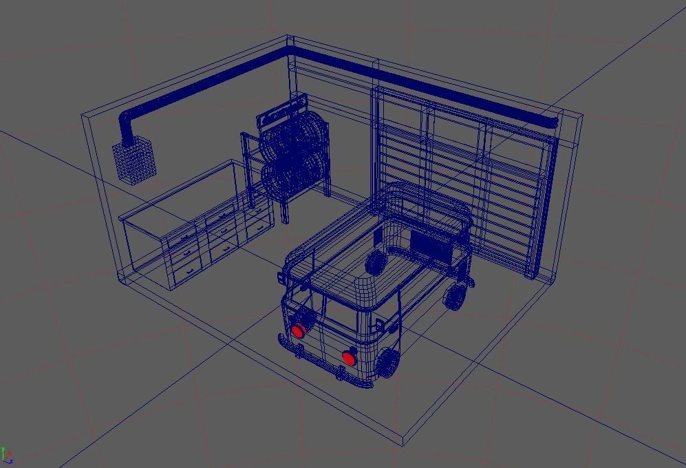 Interior isolated room modeling Low-poly 3D model_1