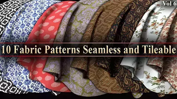 10 Fabric Patterns Seamless and Tileable Vol 6 Low-poly 3D model