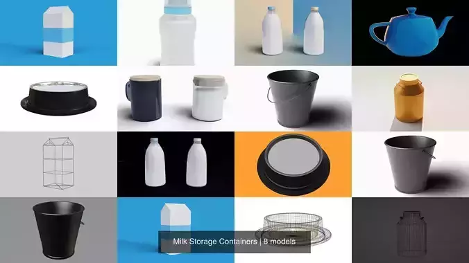 Milk Storage Containers 3D Model Collection