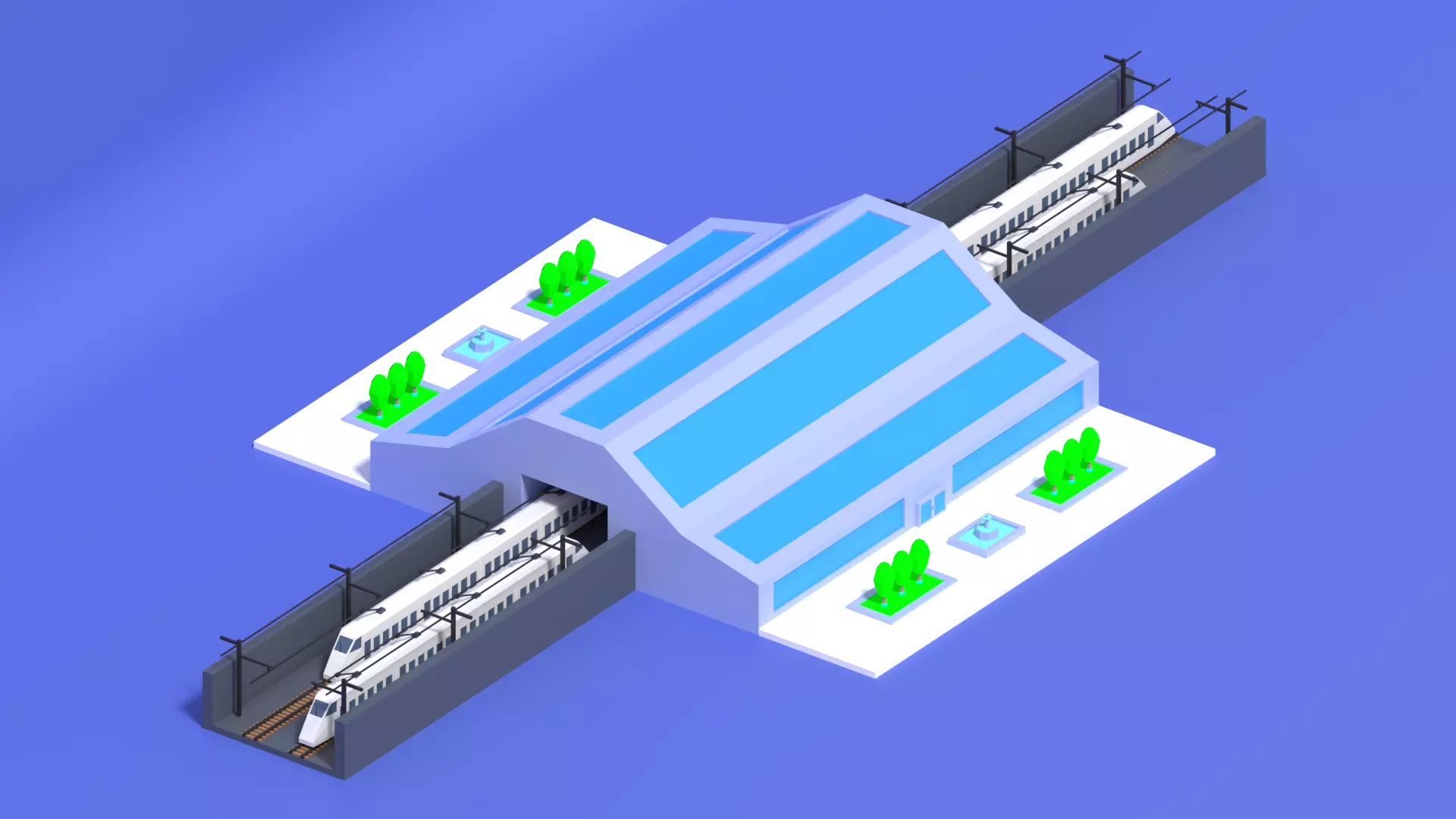 Cartoon High Speed Railway Station Low-poly 3D model