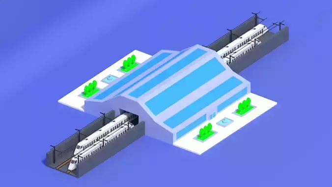 Cartoon High Speed Railway Station Low-poly 3D model