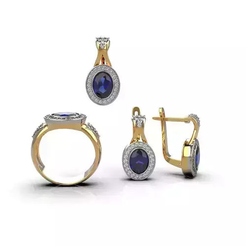 Jewelry set gold ring with sapphire