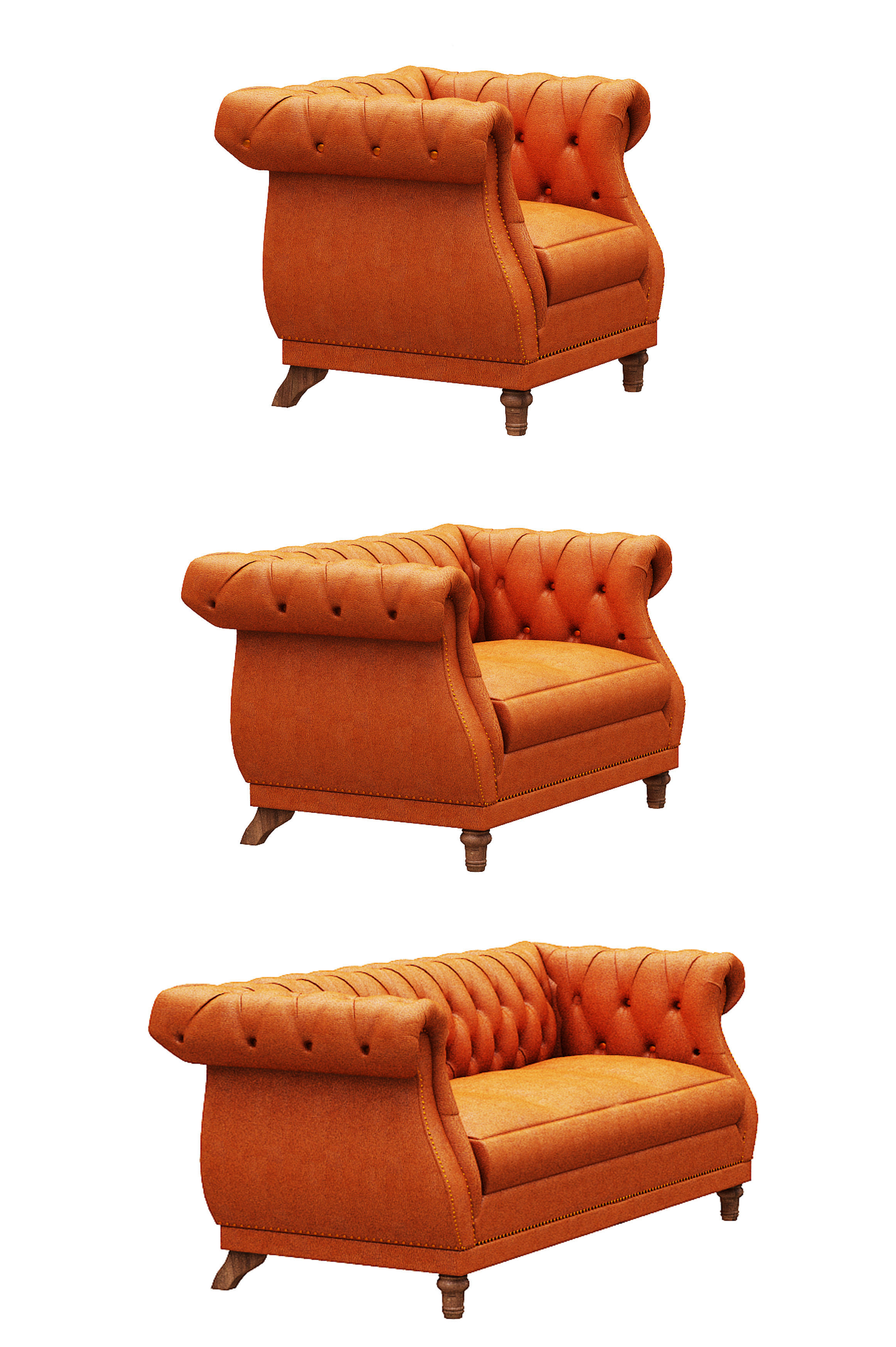 Classical Sofa set model Leather and Wood Low-poly 3D model_2