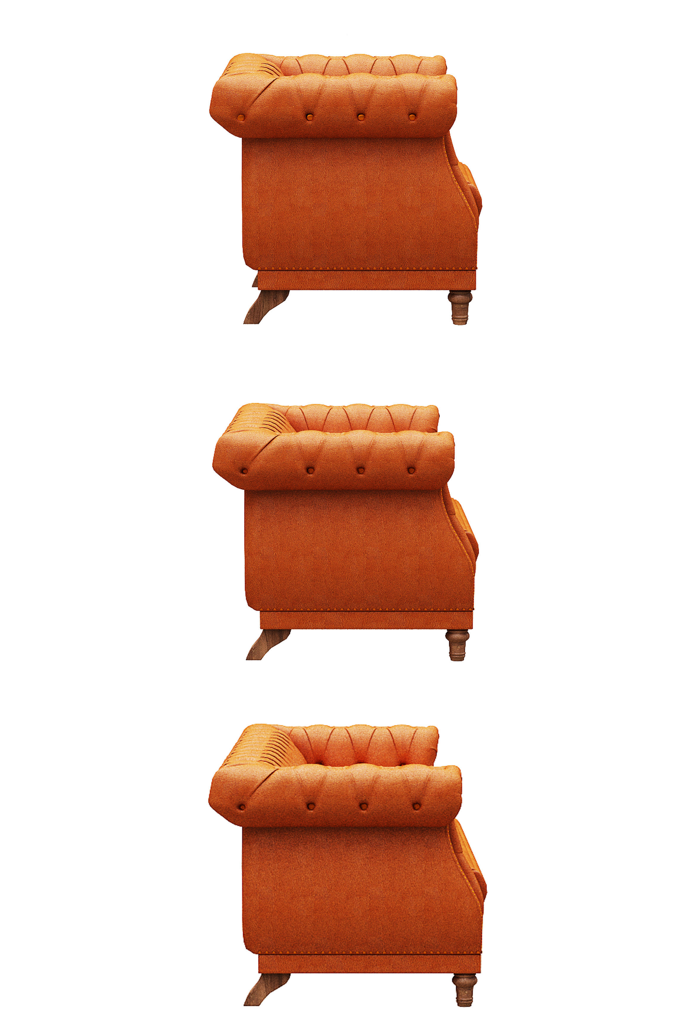Classical Sofa set model Leather and Wood Low-poly 3D model_3