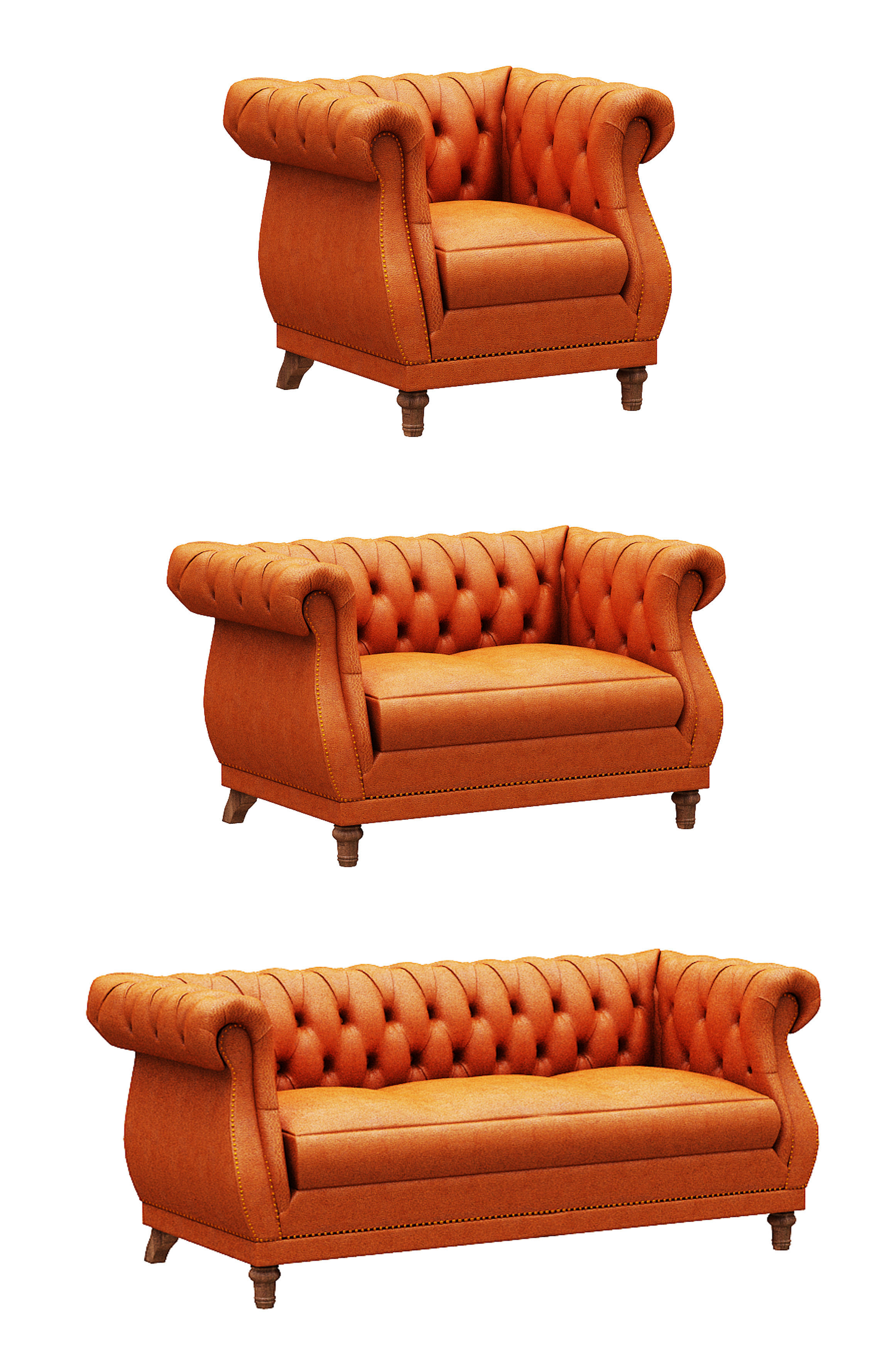 Classical Sofa set model Leather and Wood Low-poly 3D model_1