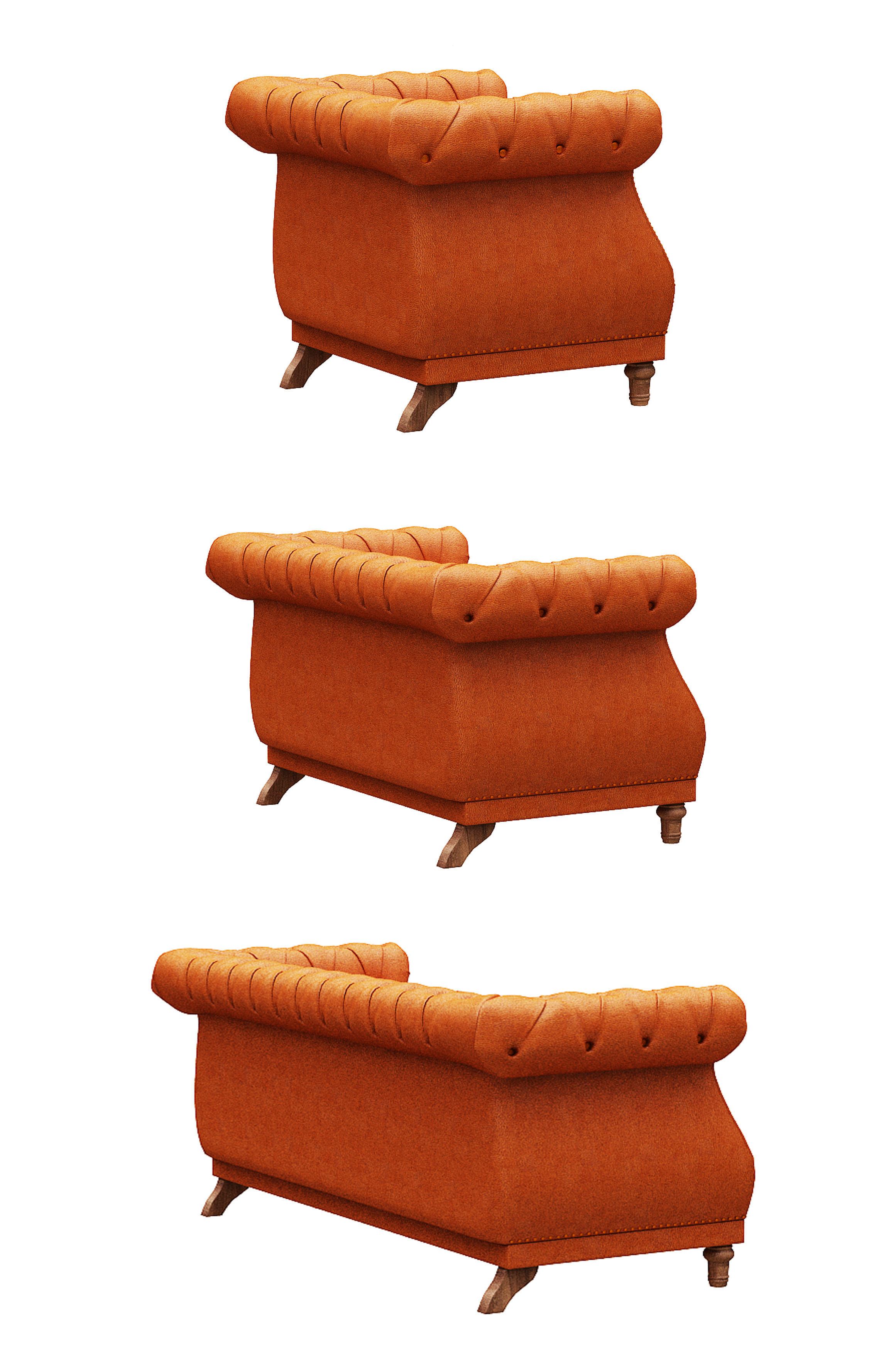 Classical Sofa set model Leather and Wood Low-poly 3D model_4