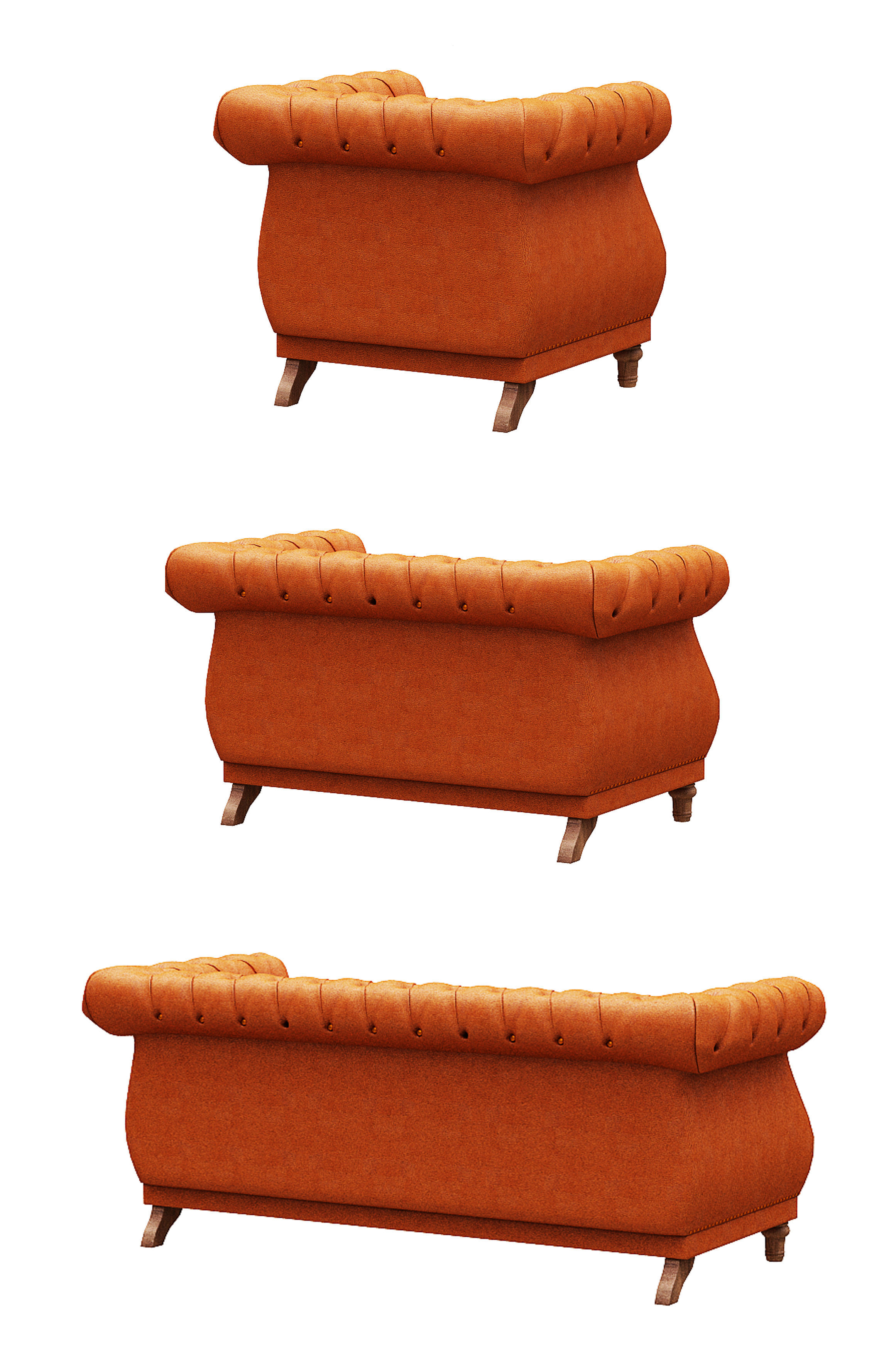 Classical Sofa set model Leather and Wood Low-poly 3D model_5