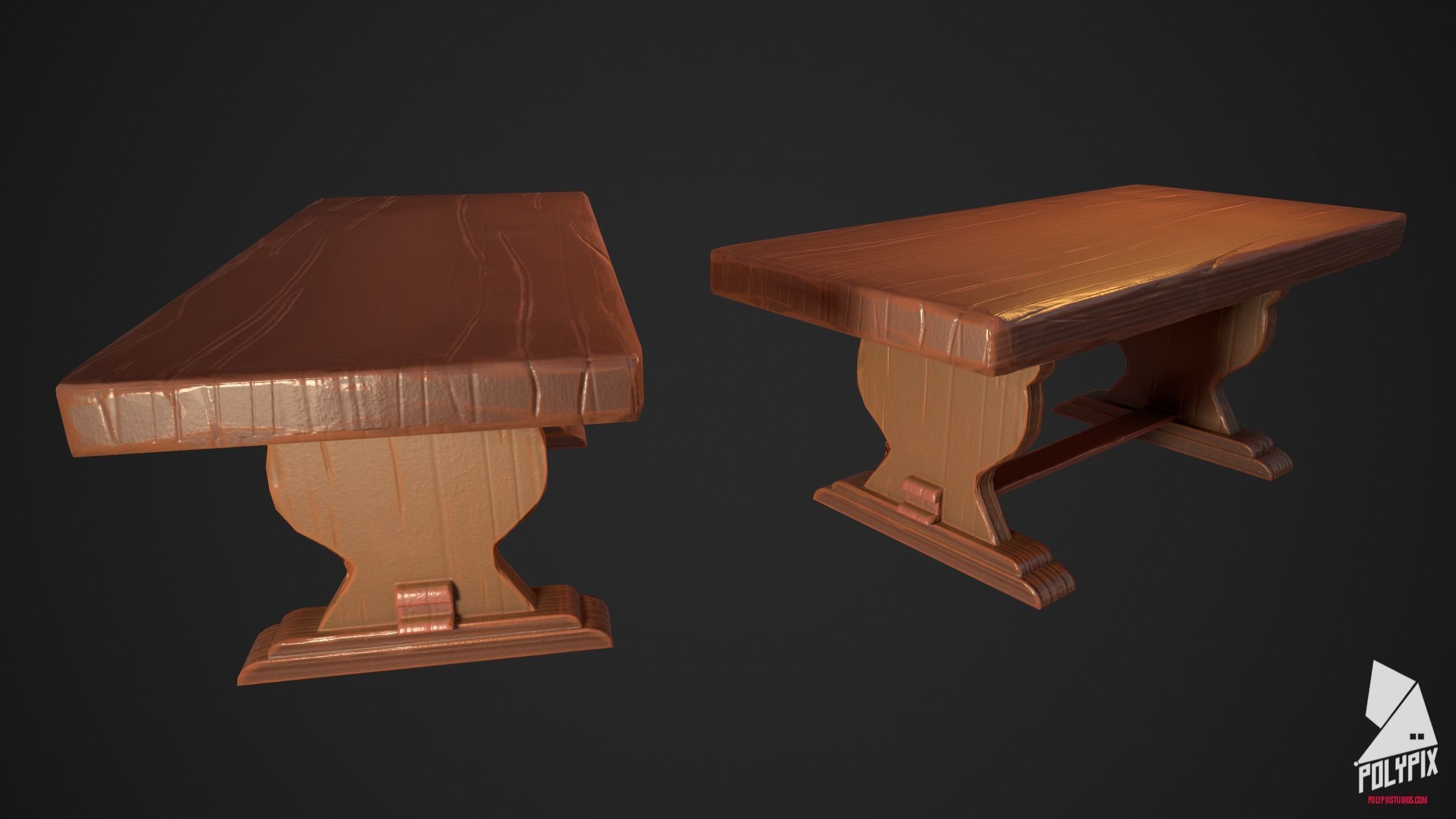 Wooden Dinner Table Low-poly 3D model_2