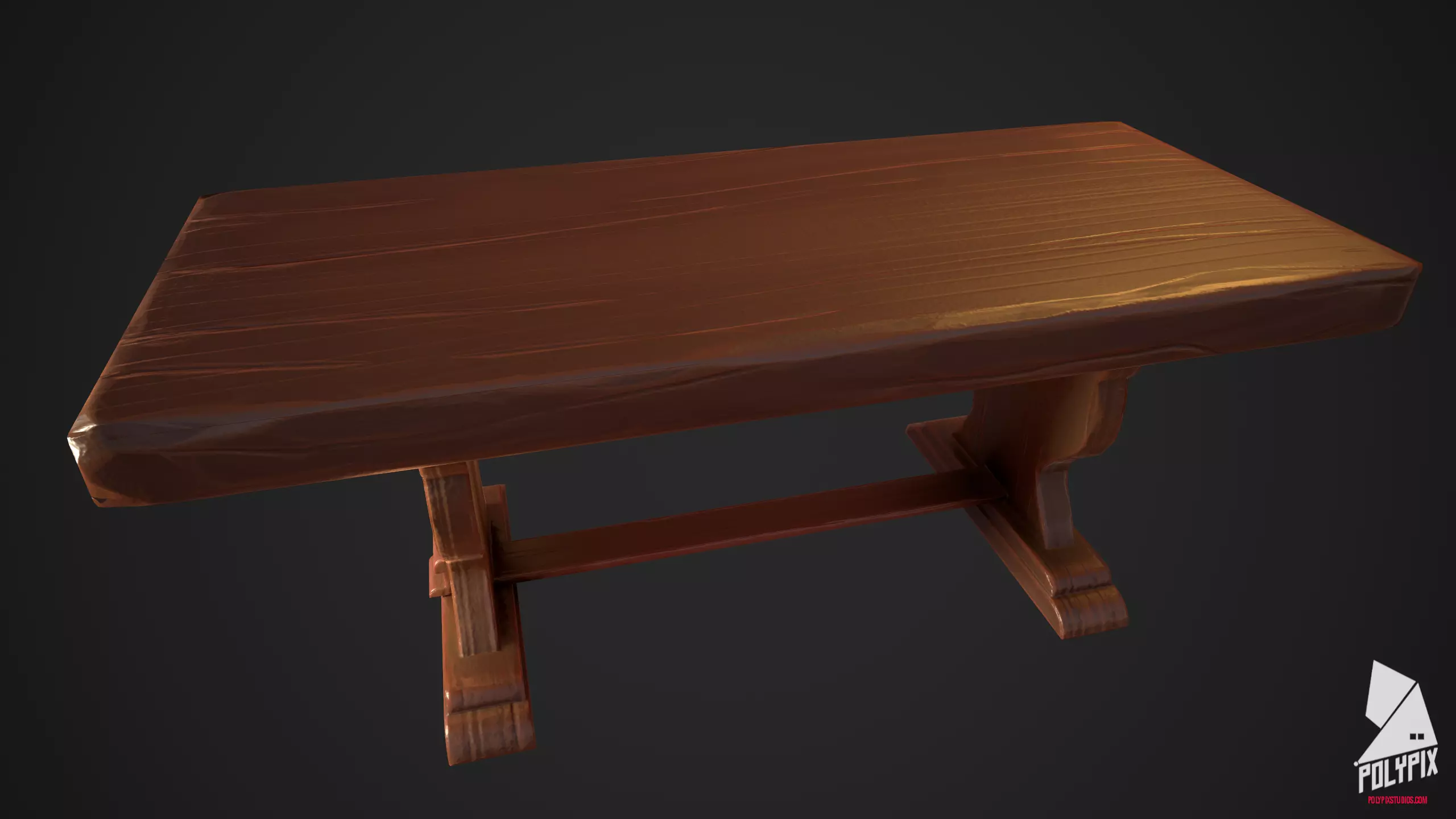 Wooden Dinner Table Low-poly 3D model_0