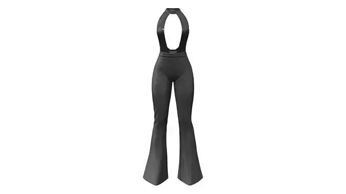 Black Satin Boot Cut One-Piece Suit