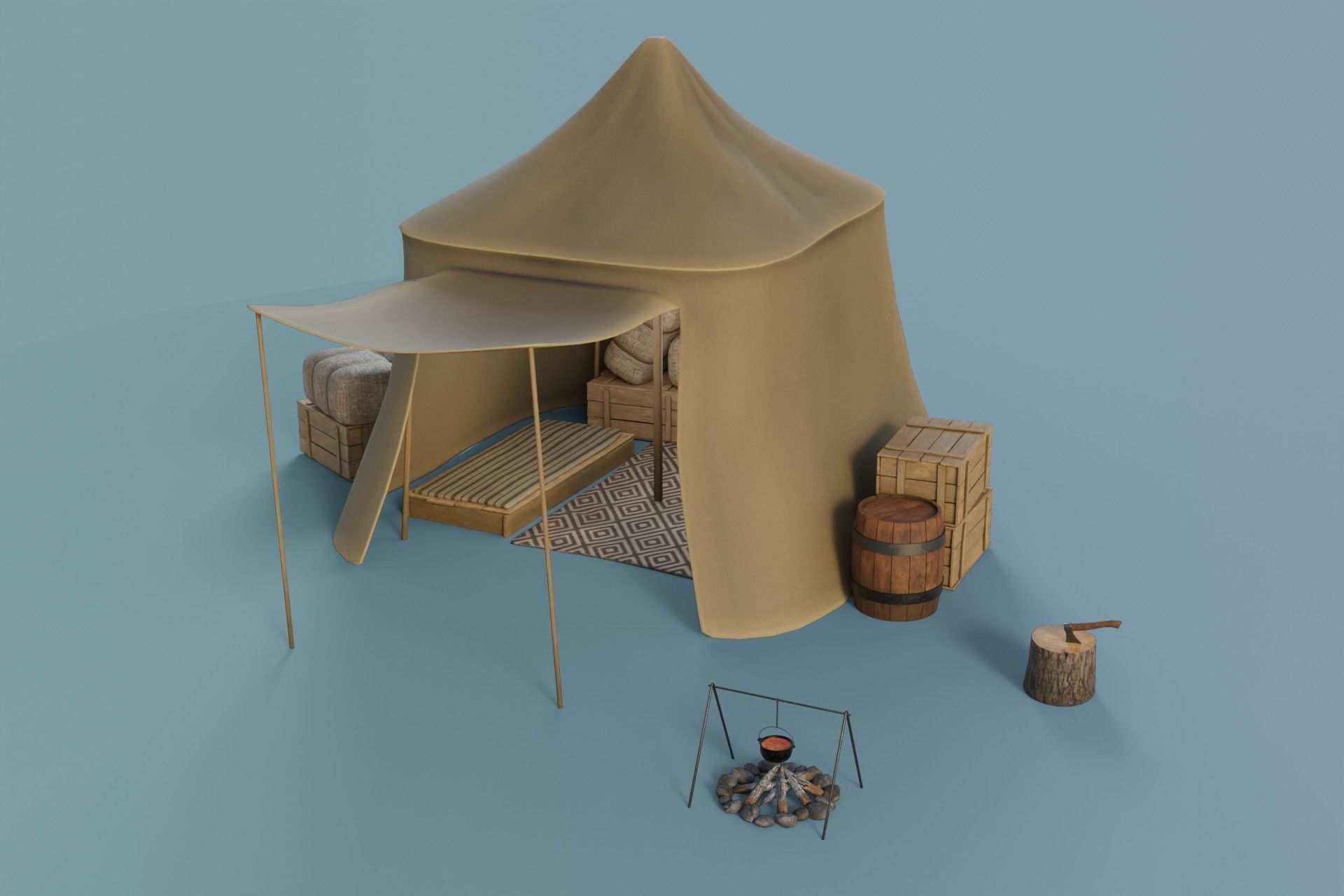 Camp Tier 3 Low-poly 3D model_1
