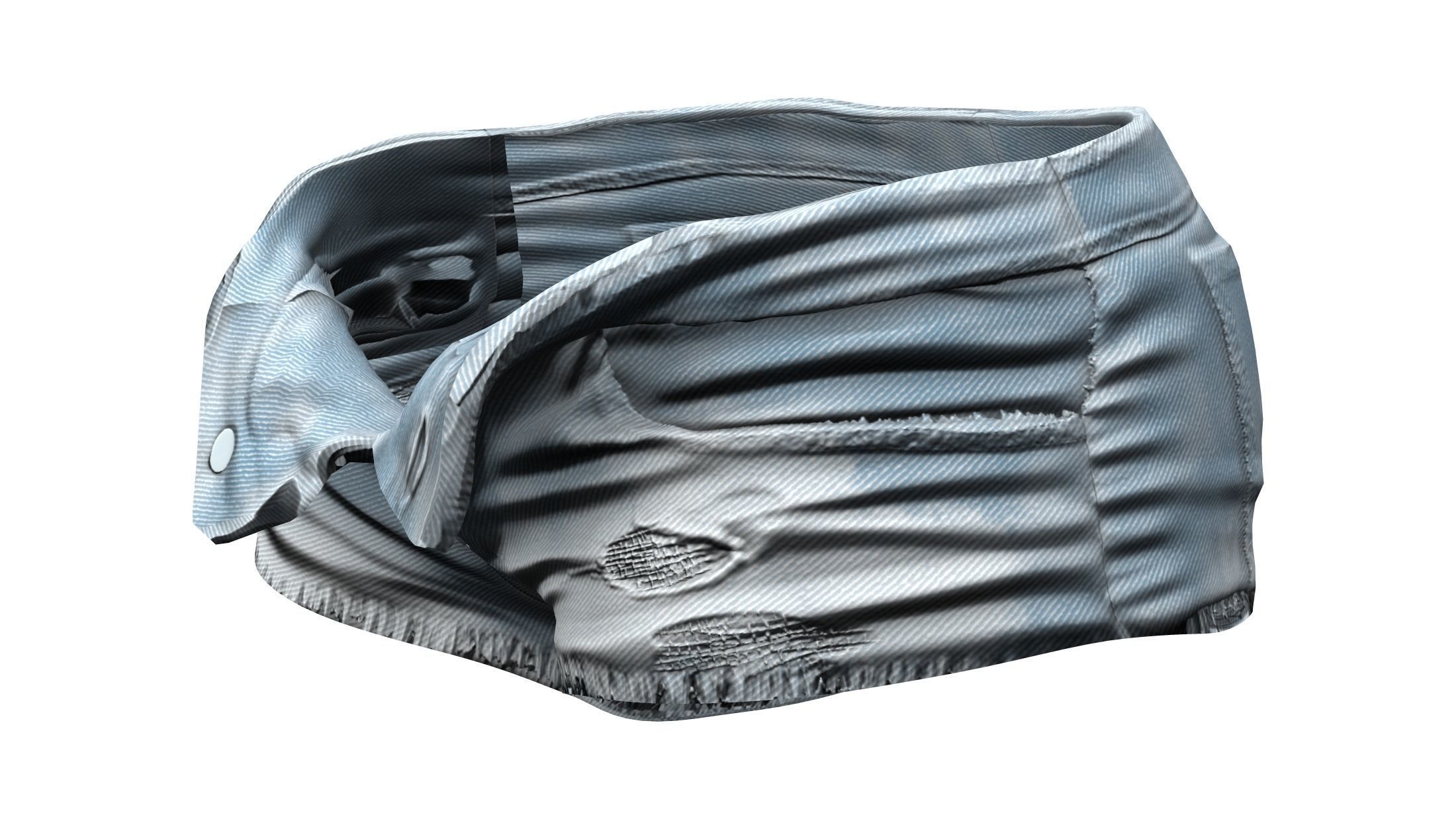 Open Front Unbuttoned Unzipped Micro Denim Shorts Low-poly 3D model_2