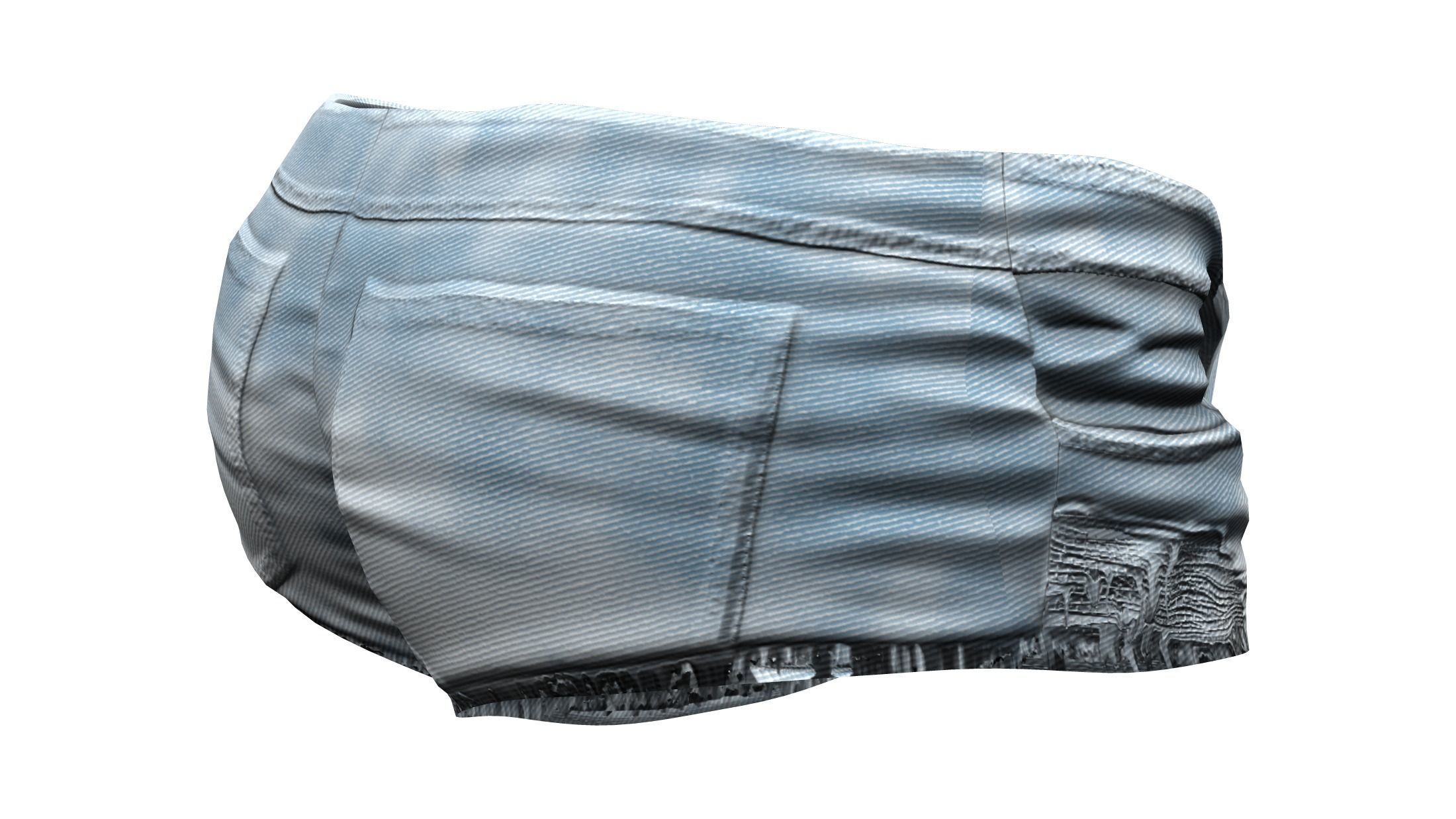 Open Front Unbuttoned Unzipped Micro Denim Shorts Low-poly 3D model_5